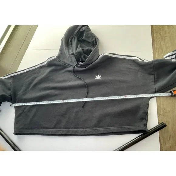 Adidas ADICOLOR CLASSICS CROP HOODIE M Black White Originals Cropped Trefoil - Picture 8 of 10